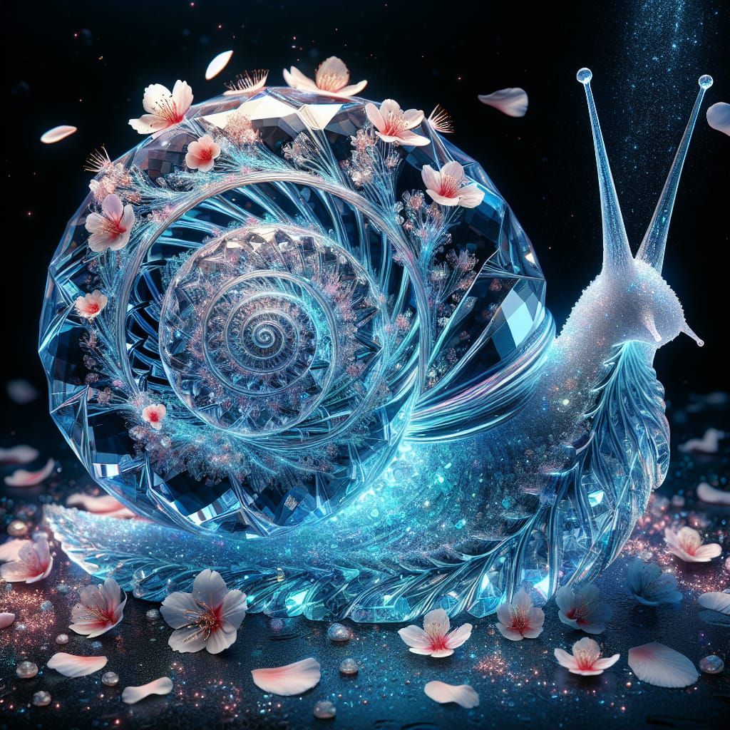 Crystal Snail with Bioluminescent Flowers Digital Art