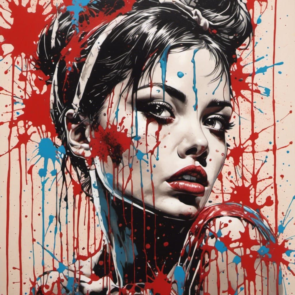 Hyperrealistic Pinup Girl with Splatter Graffiti Style