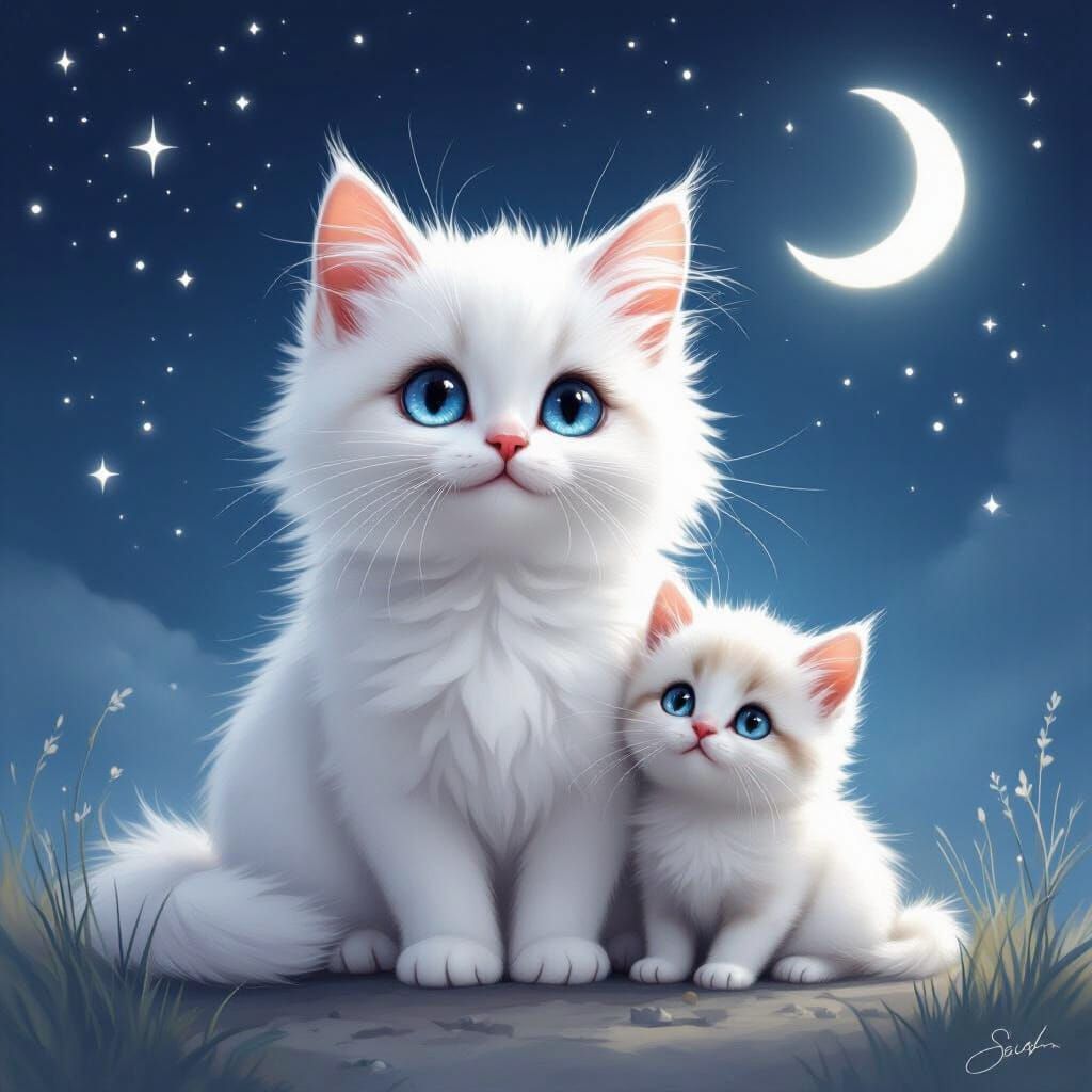 Adorable Munchkin Cats Under a Starry Night Sky