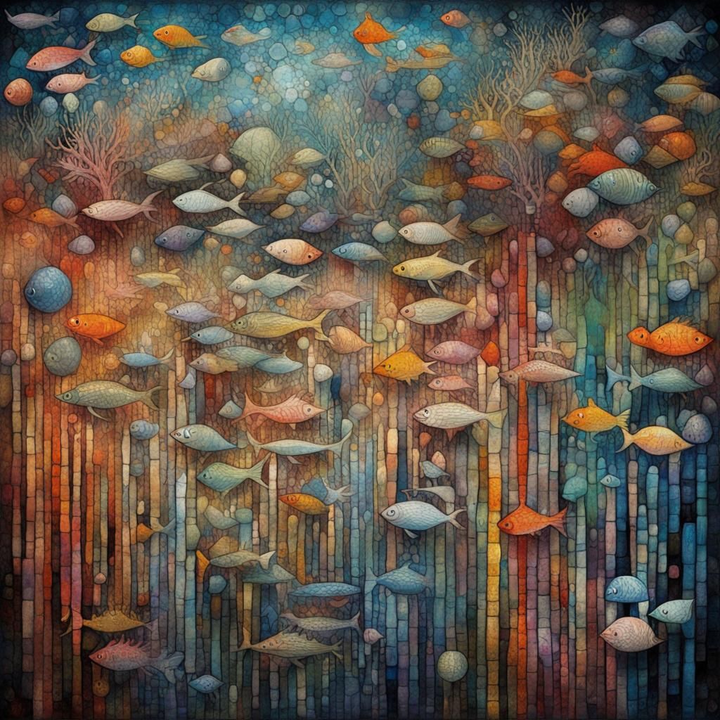 Colorful Reef Mosaic in Graffiti Art Style