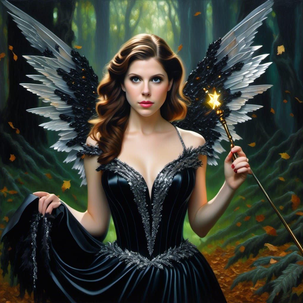 Dark Fairy Portrait with Magic Wand, Impressionistic Style