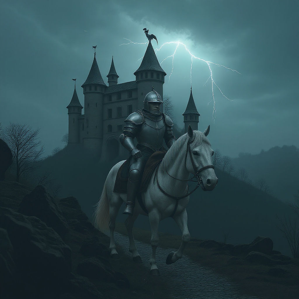 Carpathian Castle Ruin Under Lightning Sky