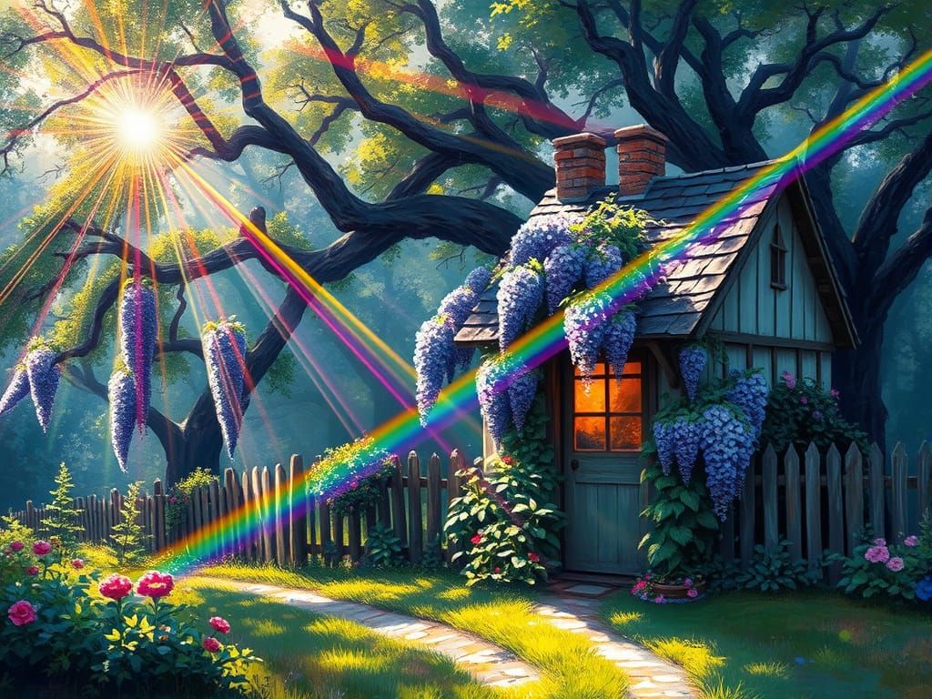 Enchanted Cottage with Rainbow Prism Effect