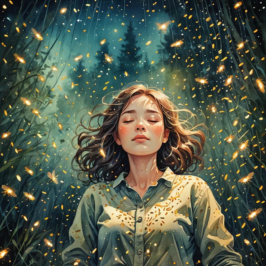 Ethereal Dreamscape: Millions of Fireflies in Watercolor