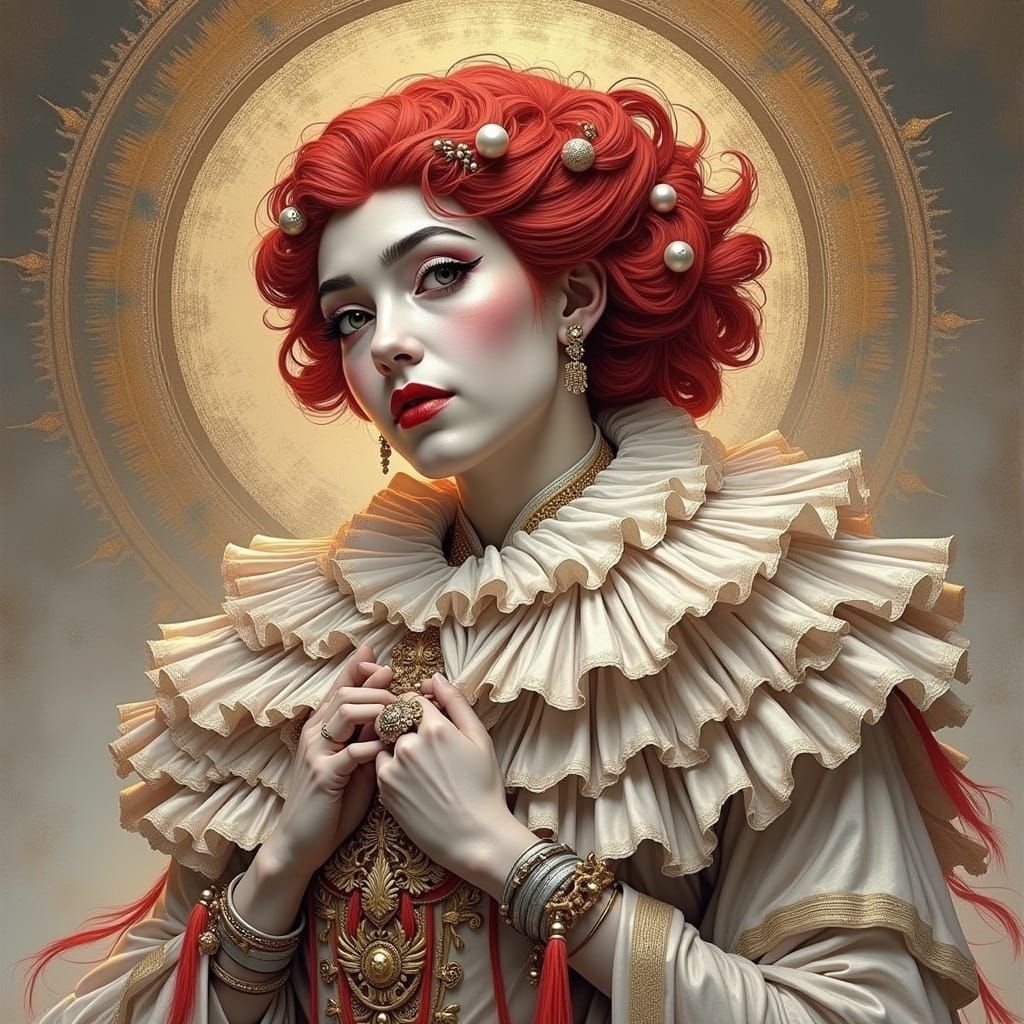 Tutankhamun, Harlequin, and Geisha in Red