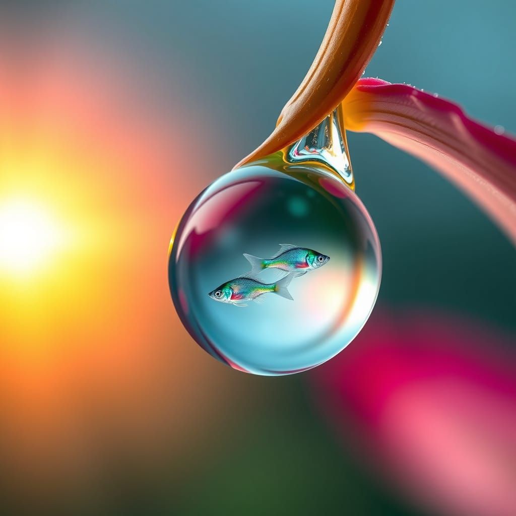 Close-up of a Raindrop on a Petal Reflecting Vibrant Colors ...