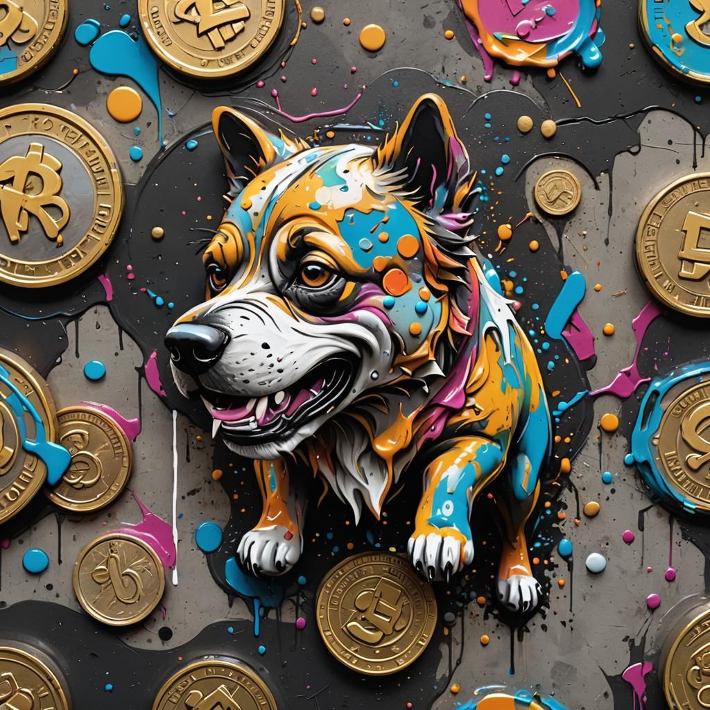 Colorful Dog Coin NFT in Graffiti Art Style