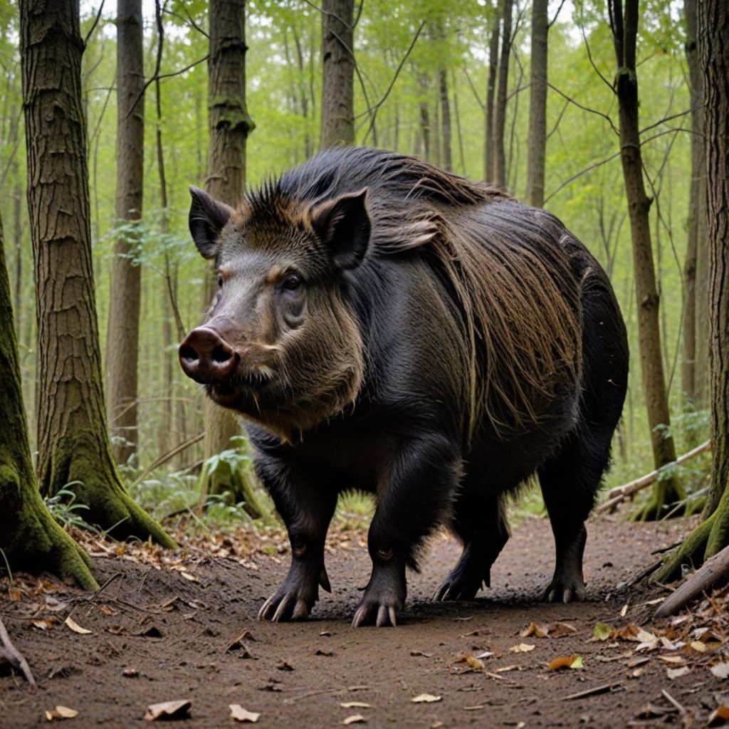 Giant Wild Boar in Ohio Forest