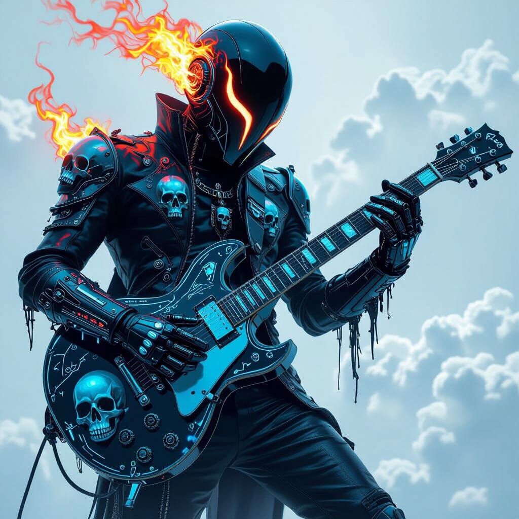 Fiery Fingers Play Futuristic Skull Guitar