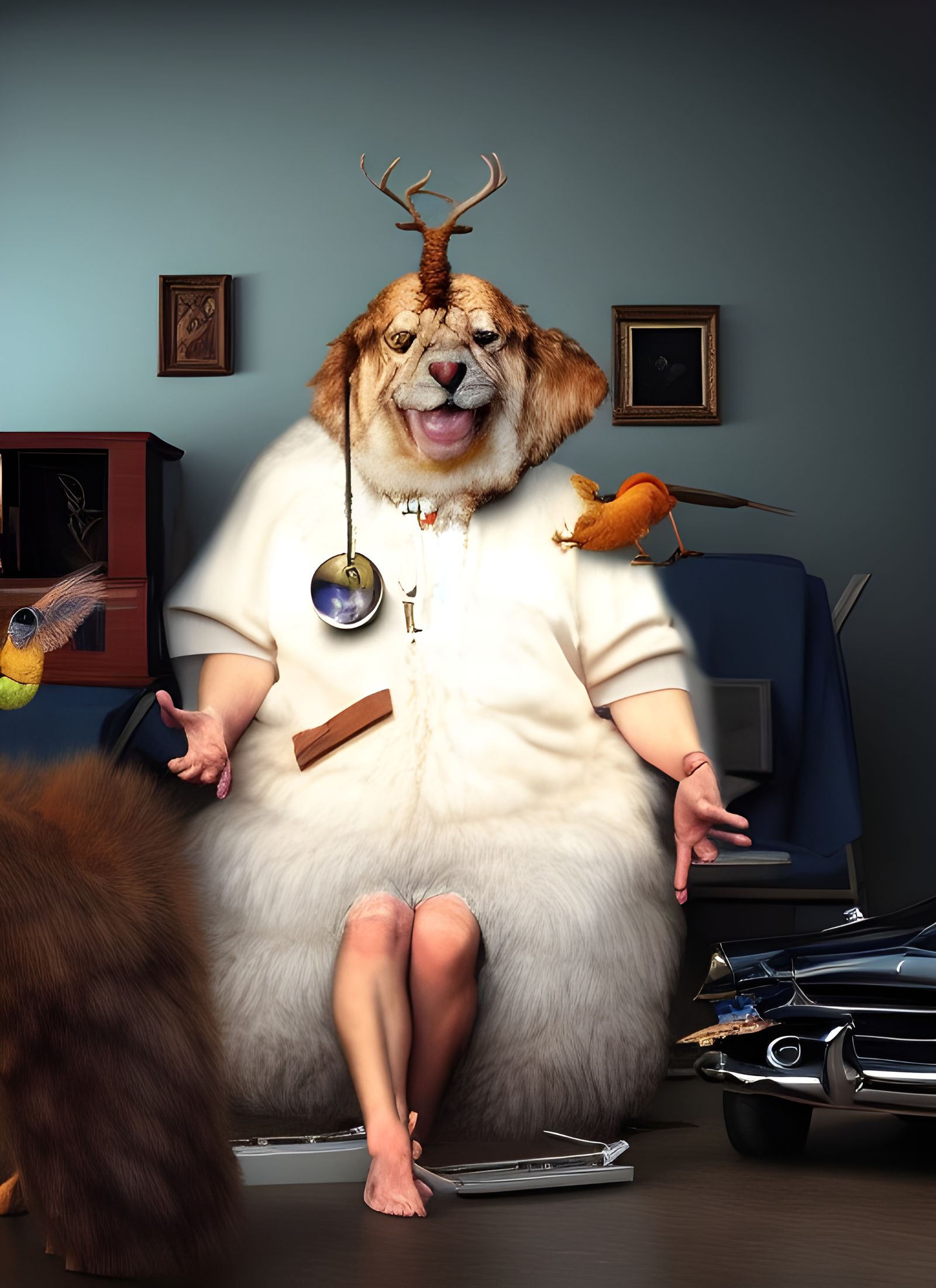 Hyperrealistic Car Crash Scene with Animals and People