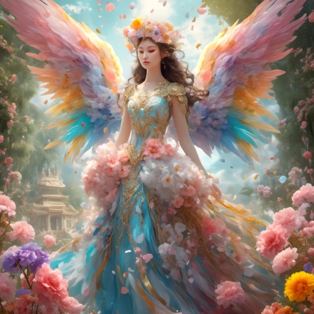 Korean Archangel Seraphim in a Garden