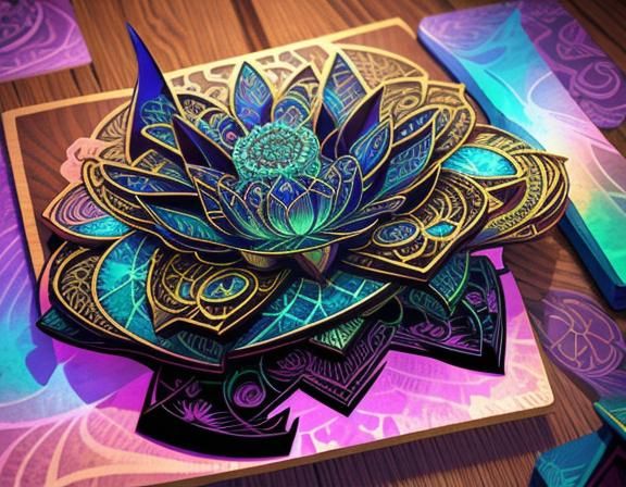 Steampunk Holographic Lotus Flower in Art Nouveau Style