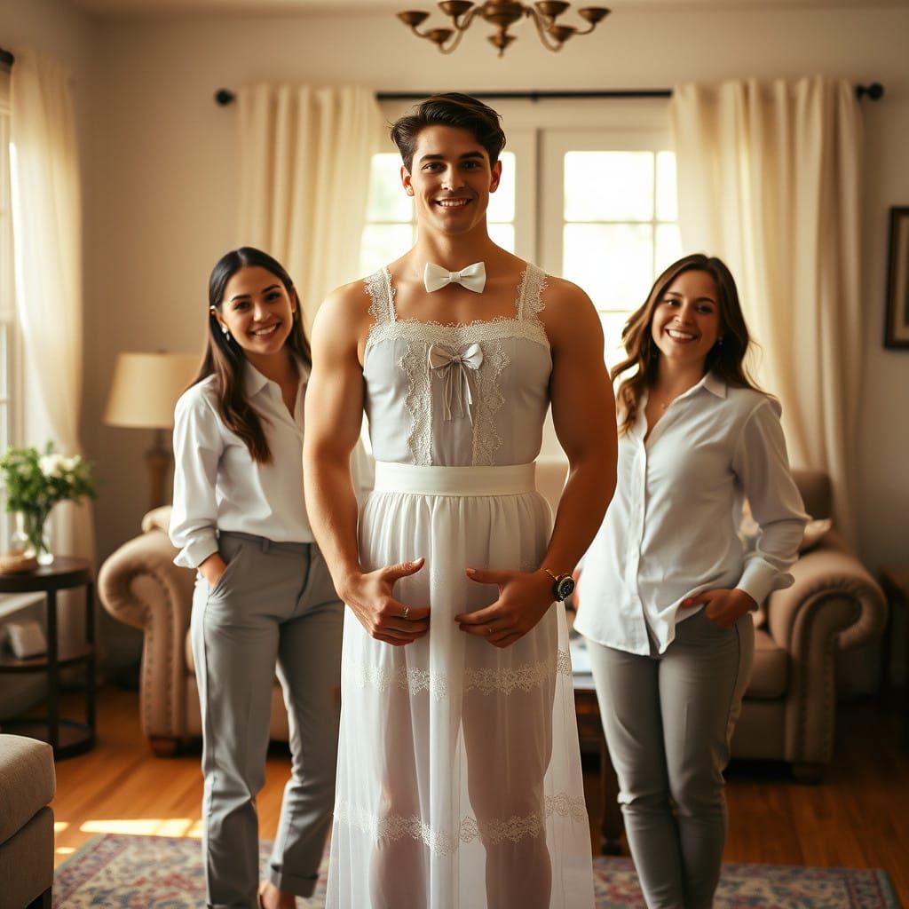 Handsome Young Man Crossdresses in First Communion Dress