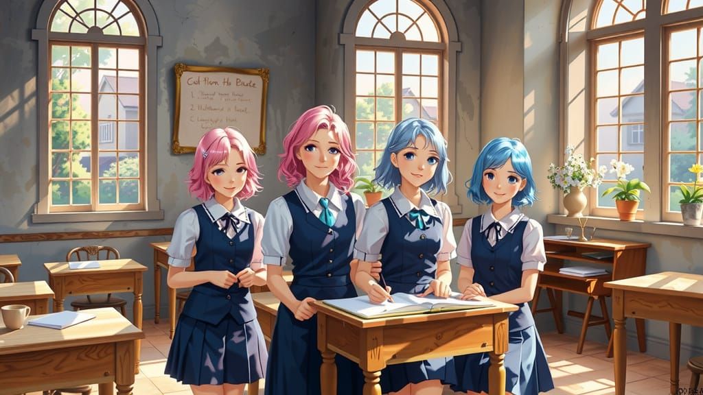 Serene Afternoon in a Sun-Kissed Classroom in Warm Watercolo...