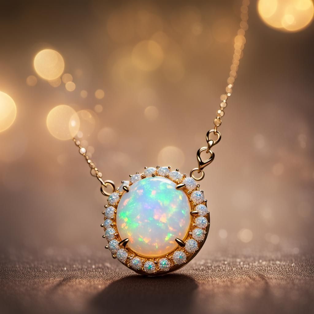 Glistening Gold Opal Necklace, Hyperrealistic Photography