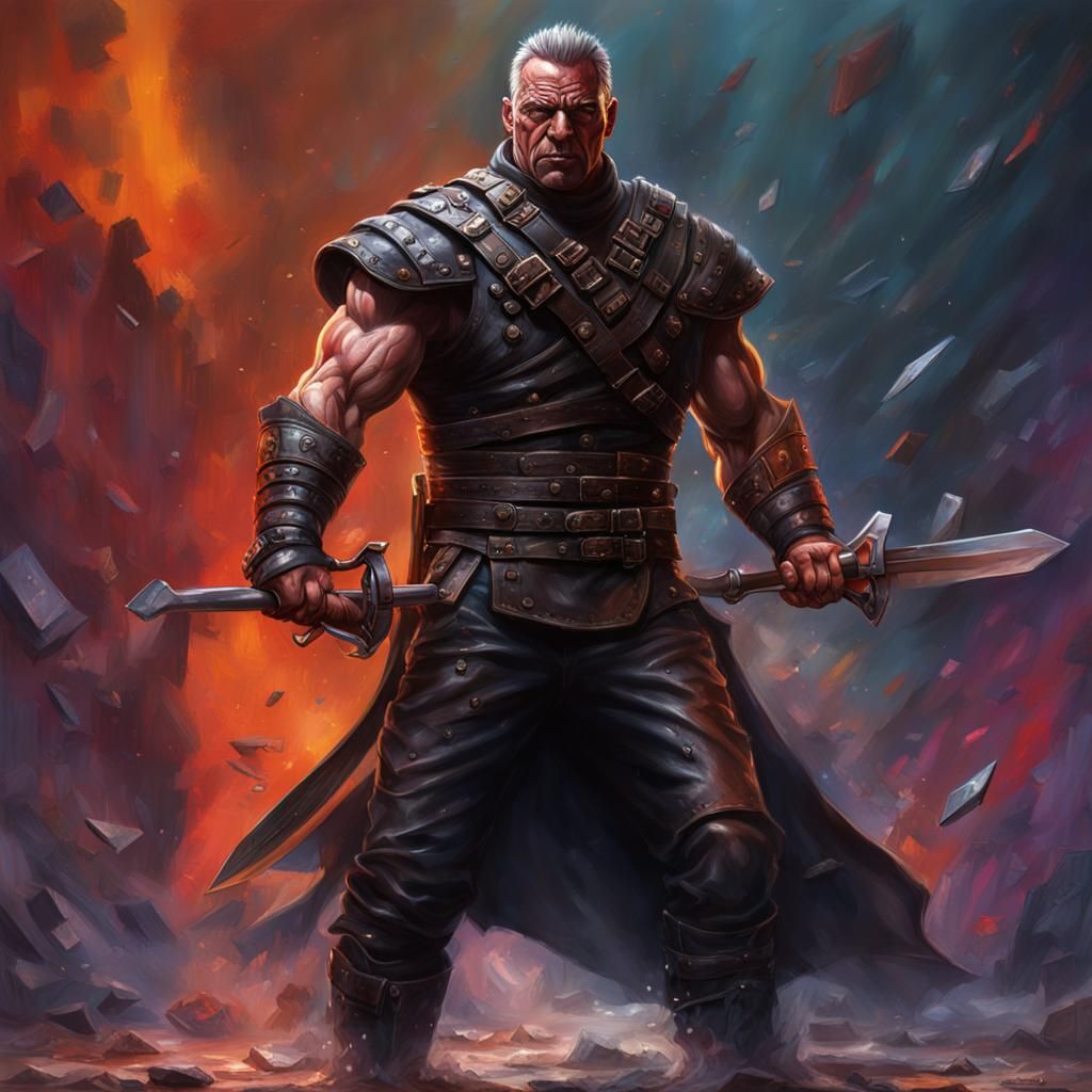 Hyperrealistic Executioner in Leather, Splash Art