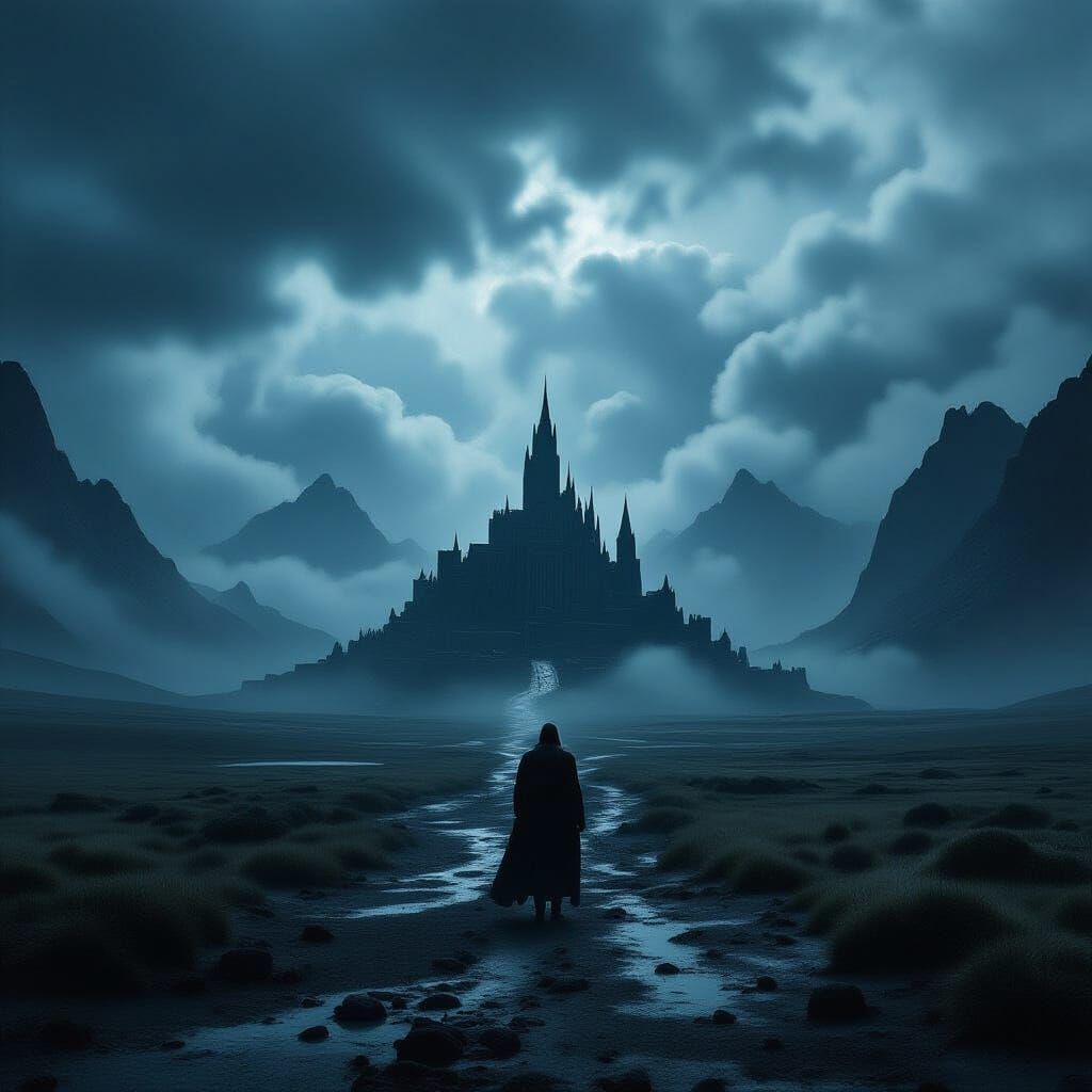 Epic Fantasy Landscape Matte Painting in Stormy Skies