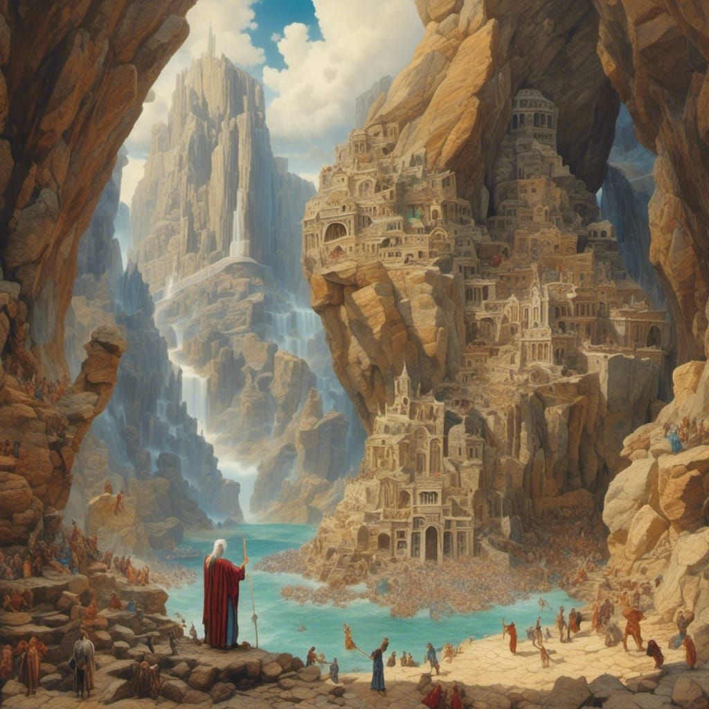 Moses Shelters from God in Hyperreal Style