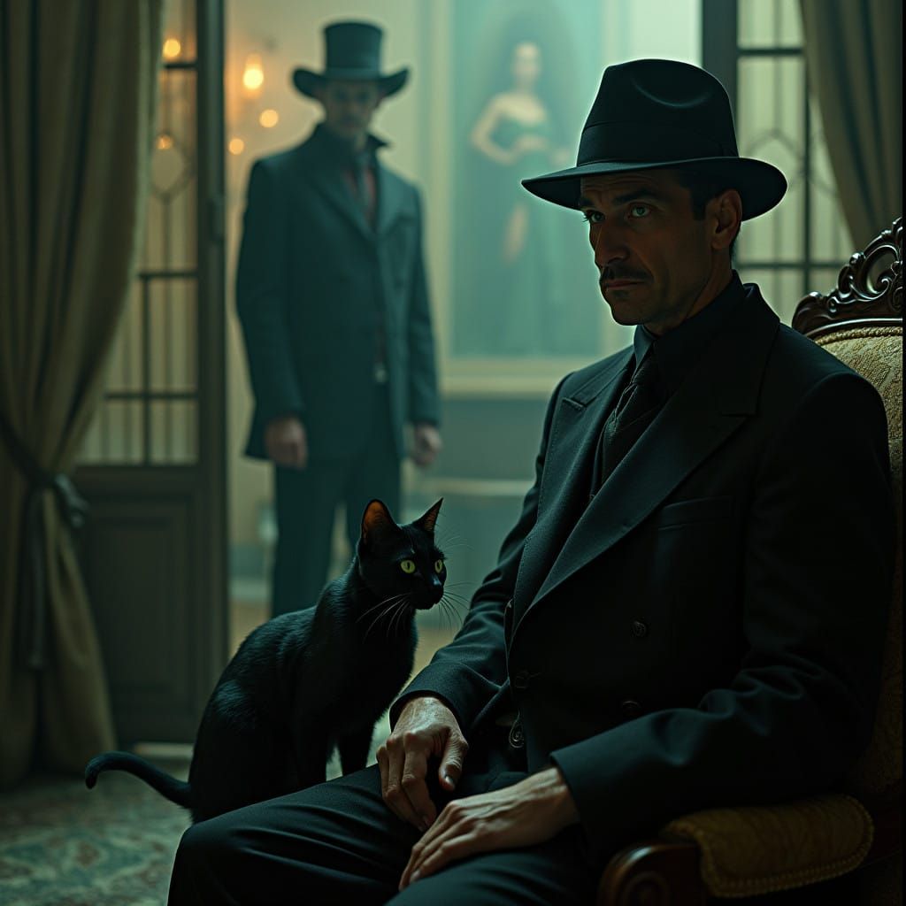 Regal Black Cat Awaits Powerful Master in Haunting Cinematic...