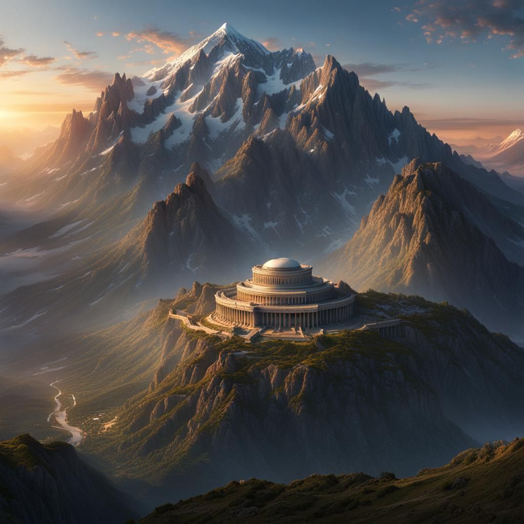 Mount Olympus at Dawn: Epic Digital Painting