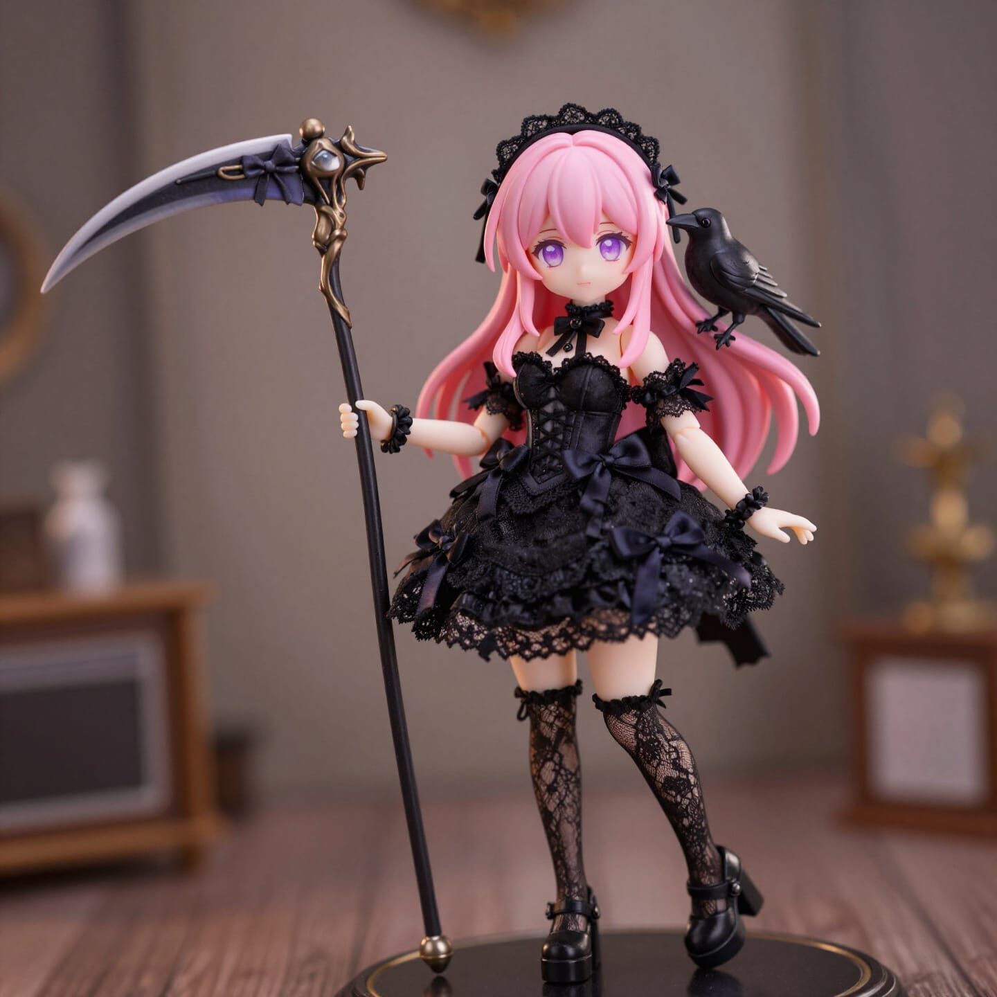 Gothic Figma Figure with Reaper Scythe and Raven