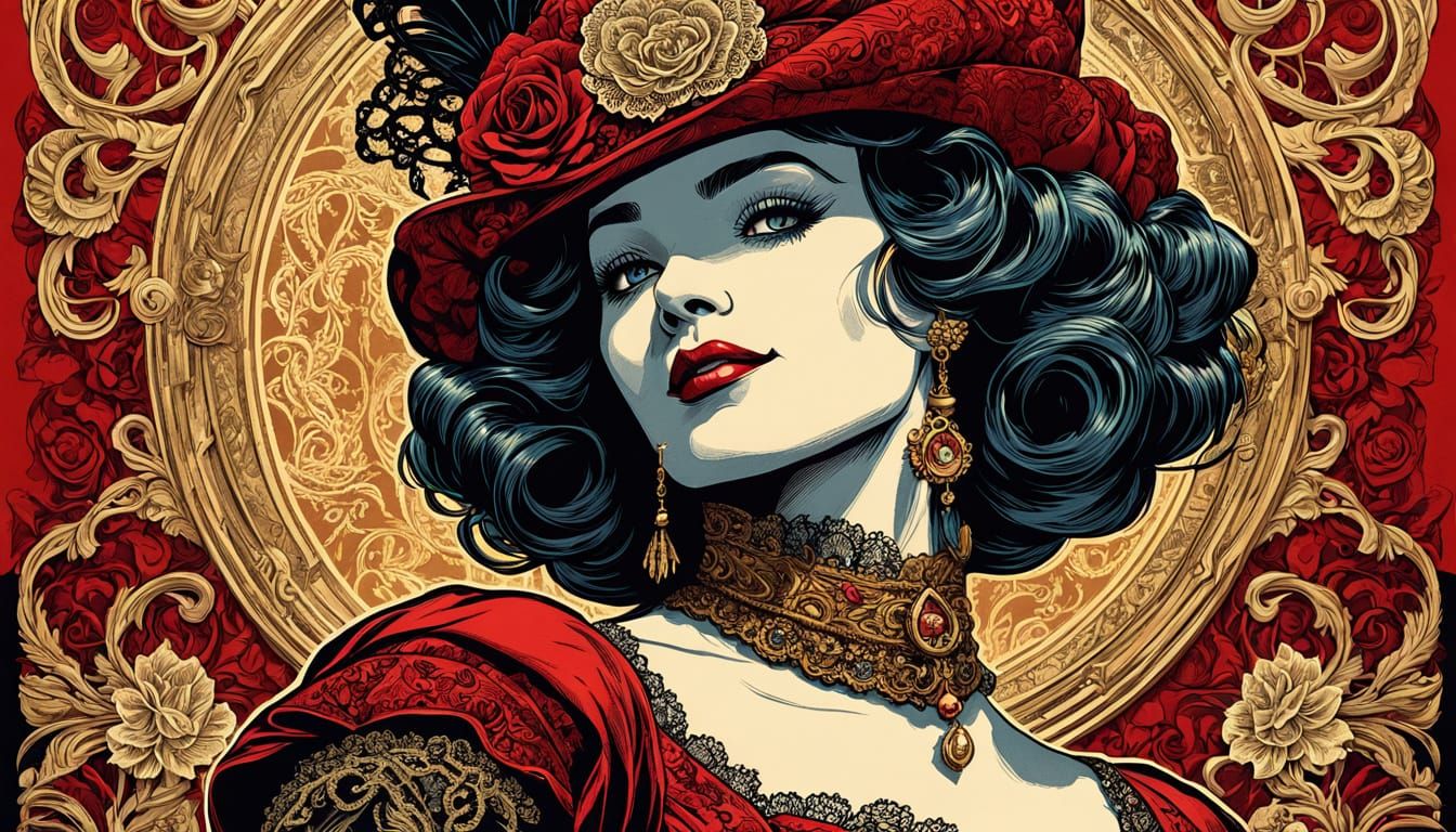 Glamorous Victorian Performer in Retro Comic Book Art