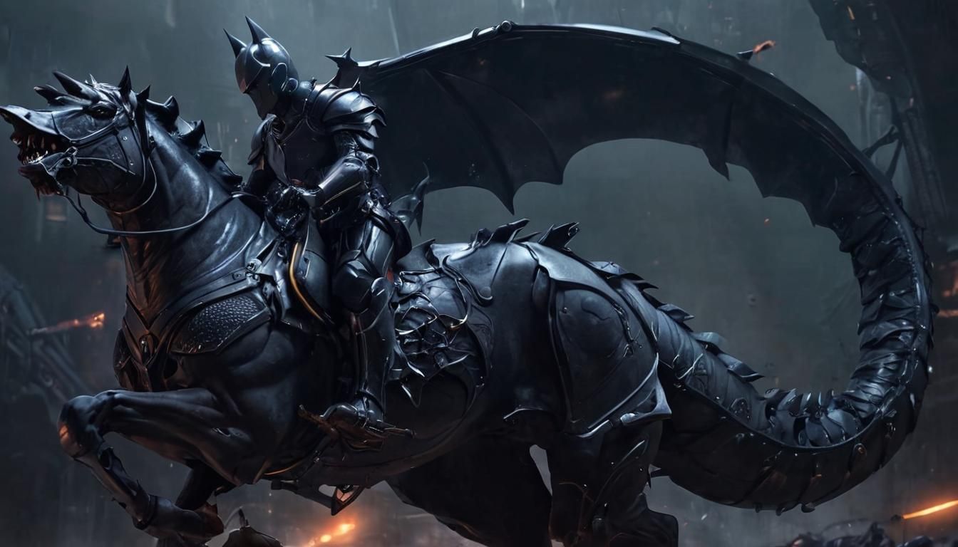 Futuristic Dark Knight Astride a Lindworm