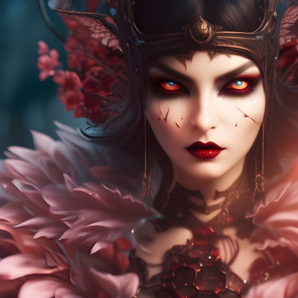 Gothic Vampire Portrait with Red Eyes, Hyperdetailed