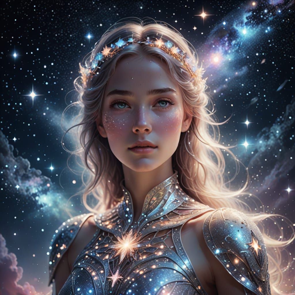 Ethereal Starlight Mermaid in a Cosmic Sky