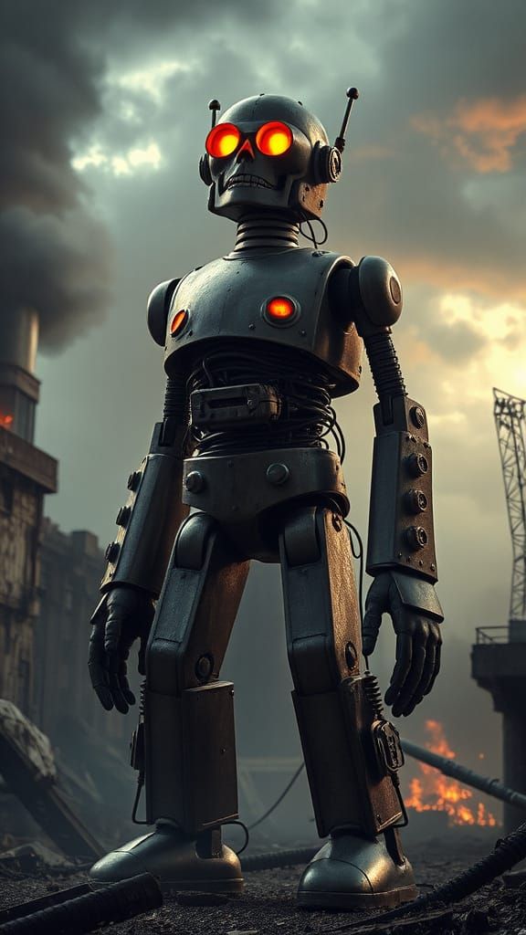 Menacing Retro-Futuristic Robot Overlord in Pop Art Style