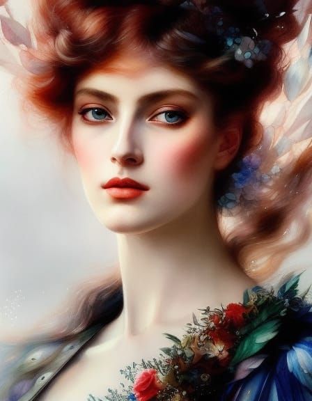 Elegant Woman in Double Exposure Watercolor Painting