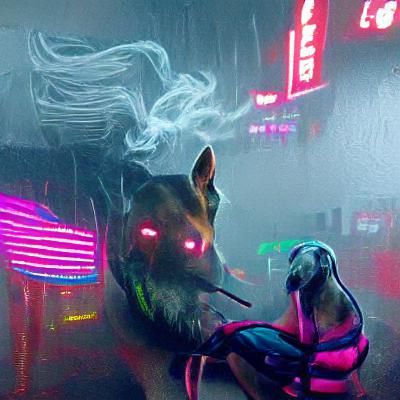 Cyberpunk Dog Smoking Weed in Neon City