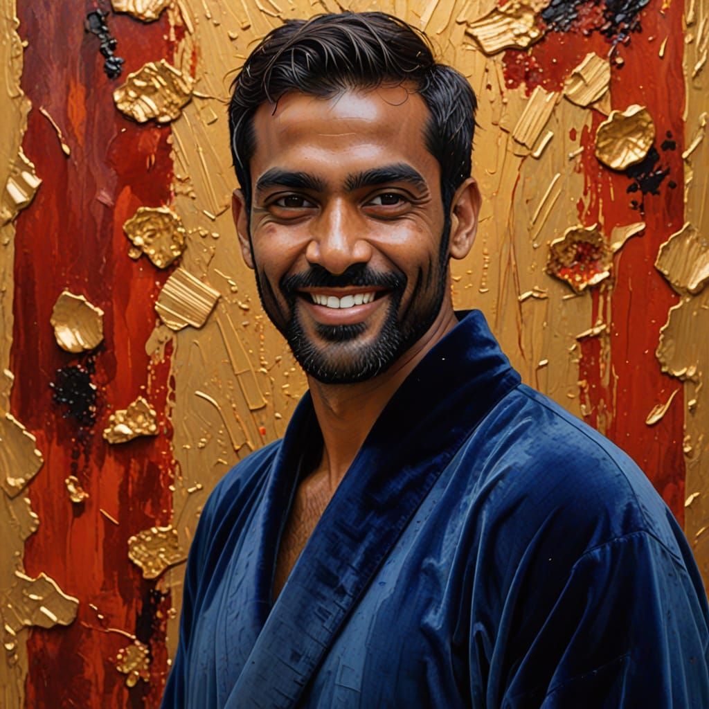 Smiling Man in Velvet Robe, Impressionist Portrait
