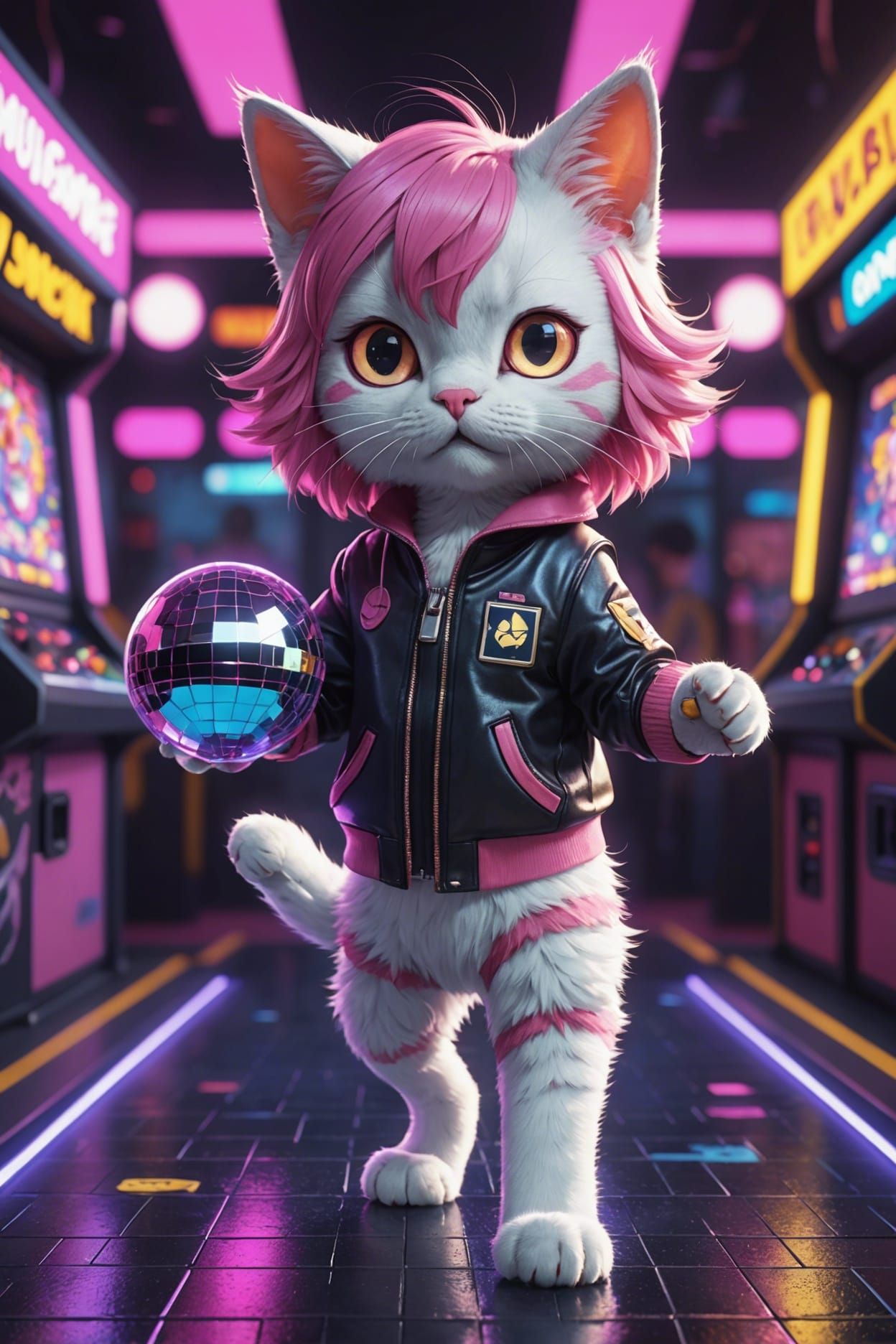 Disco Cat in Anime-Inspired 3D Arcade