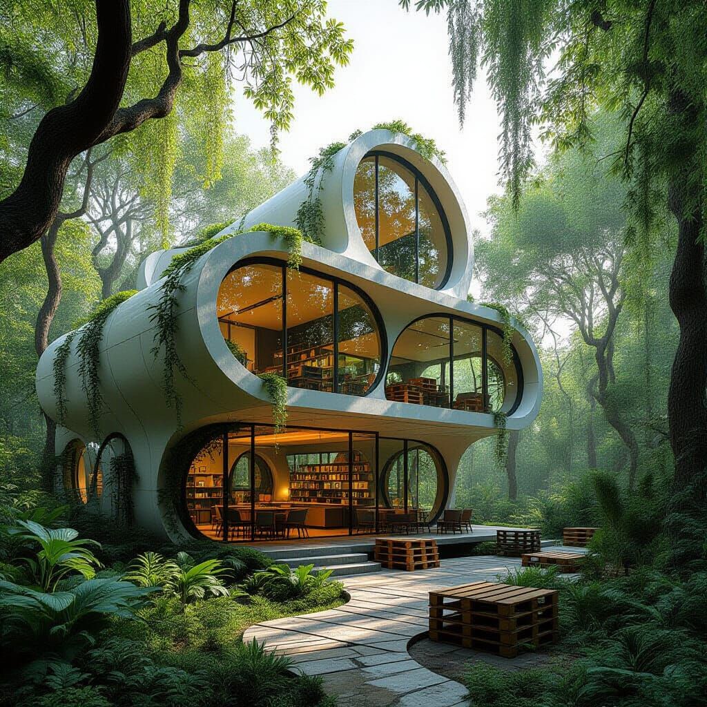 Futuristic Ecological Warehouse Labyrinth in Hyperrealism