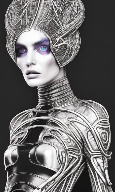 Alien Biopunk Goddess in Cyberpunk Sci-Fi Style
