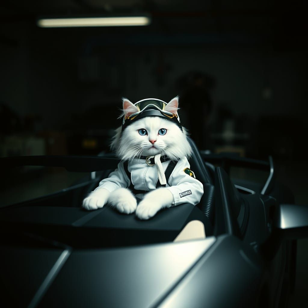 Elegant Feline in a Vintage Film Still Style Lamborghini Hur...