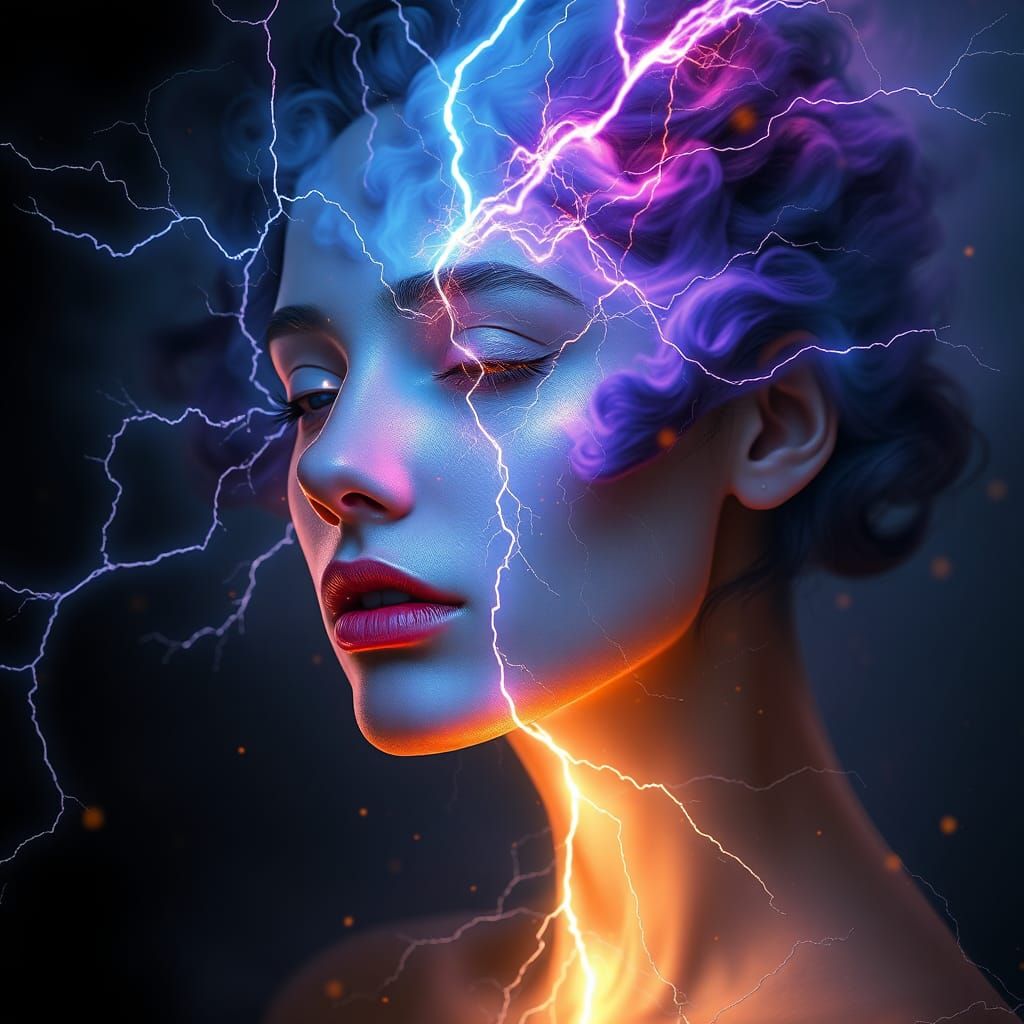 Ethereal Woman Emerging from Lightning, Fantasy Concept Art