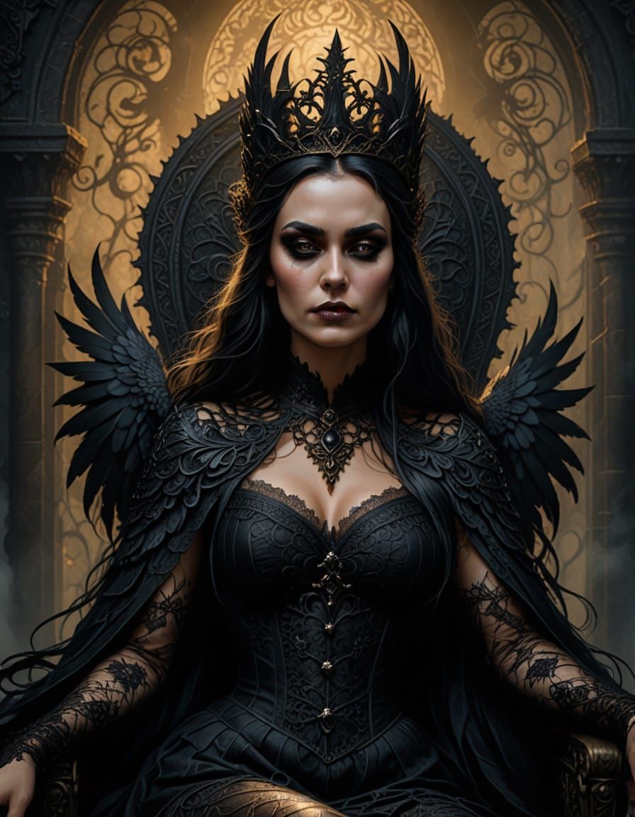 Dark Raven Queen in Gothic Oil Painting Style