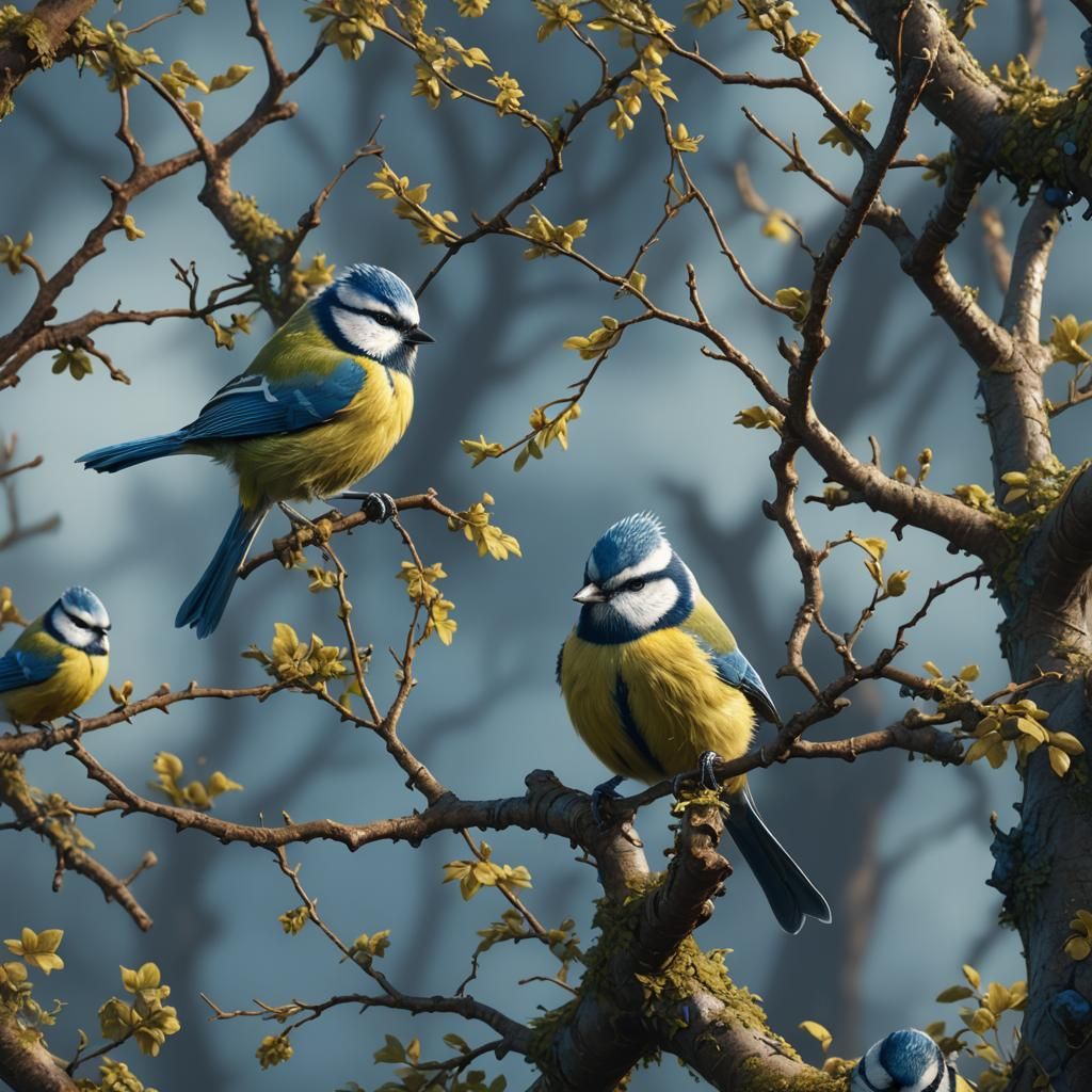 Detailed Blue Tit Matte Painting in 8k