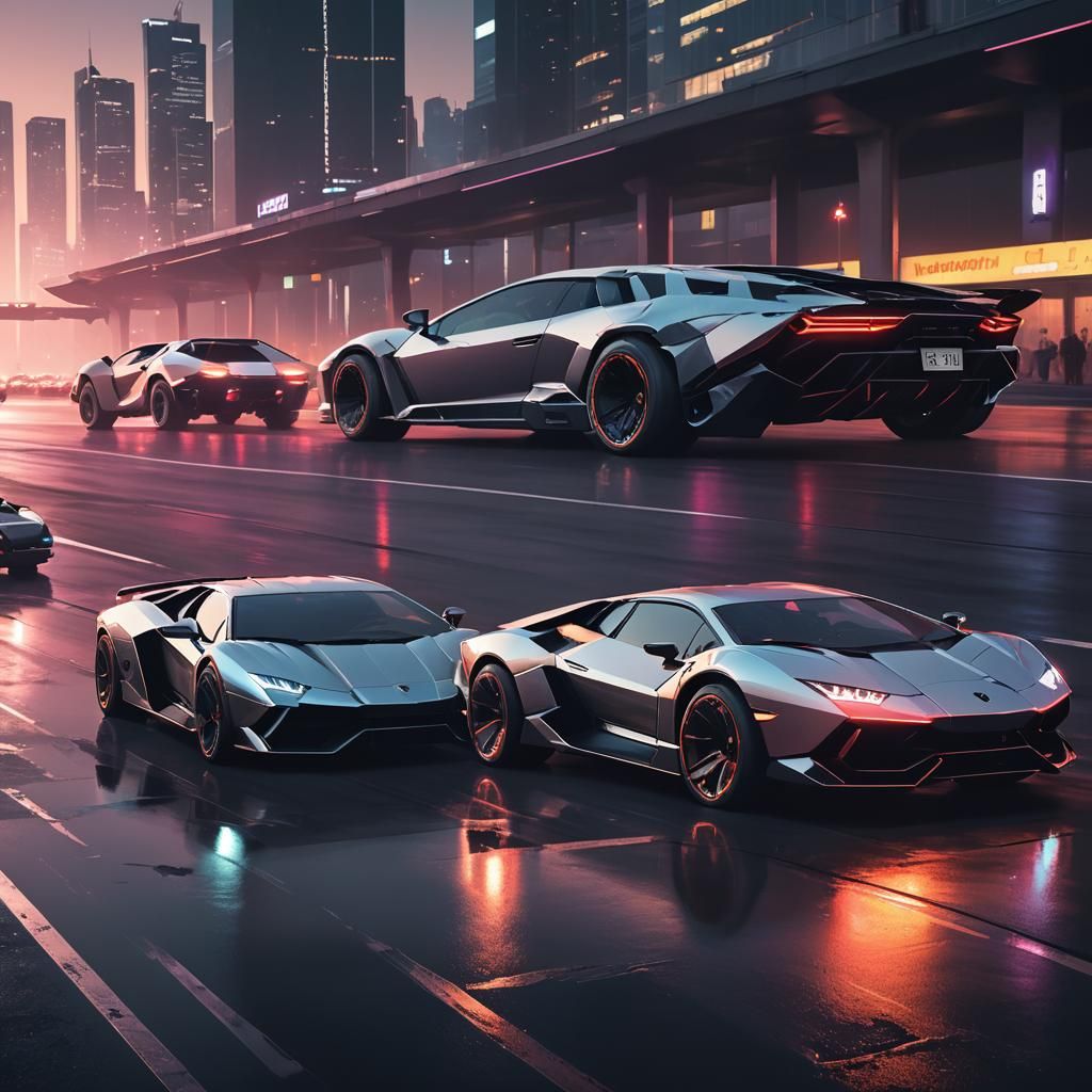 Cyberpunk Lamborghini and Cybertruck Concept Art