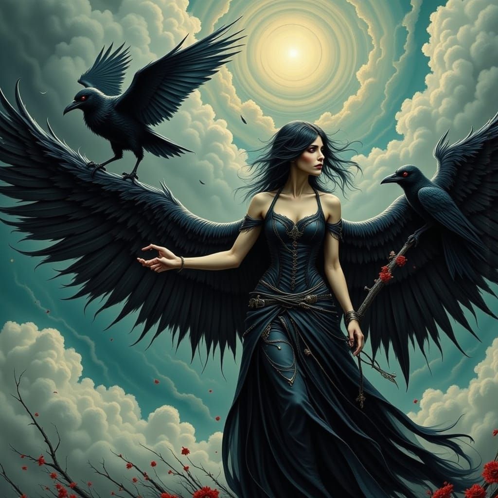 Dark Angel and Raven in Heavy Metal Surreal Style