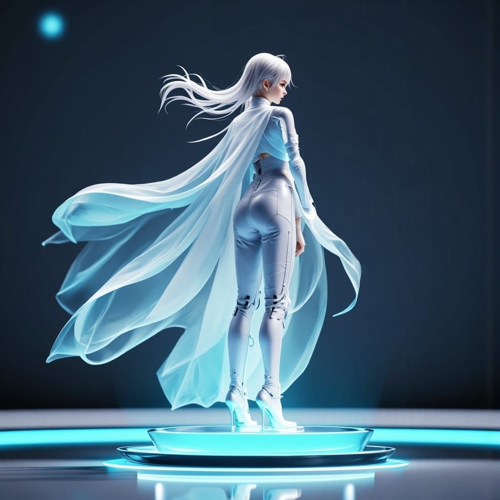 Ethereal Hologram on a Glass Traktor in Cyberpunk Style