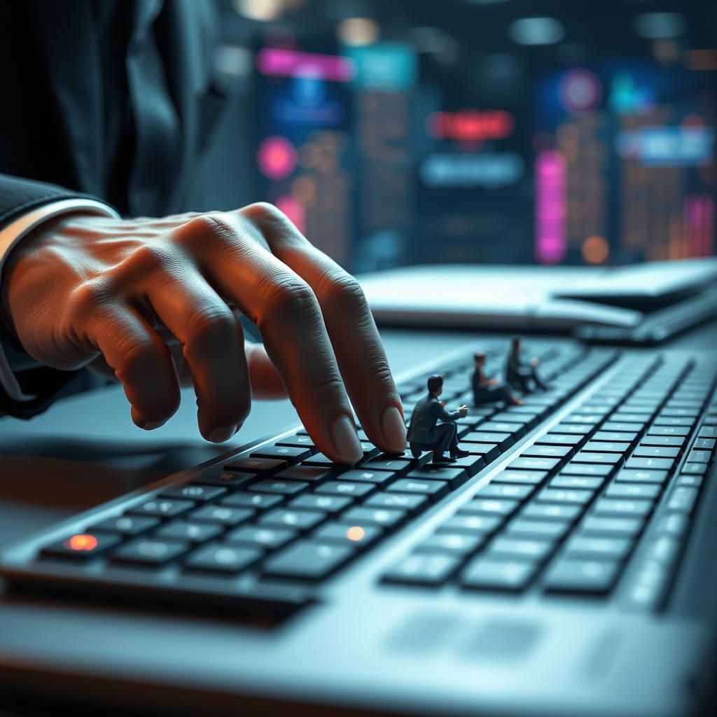 Miniature People Working Inside a Computer, Detailed Matte P...