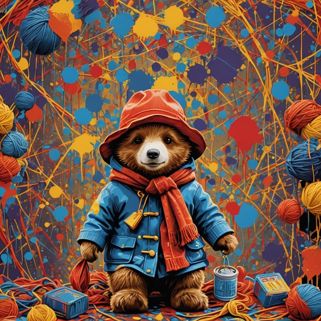 Paddington Bear Knitting: Pop Art Digital Rendering