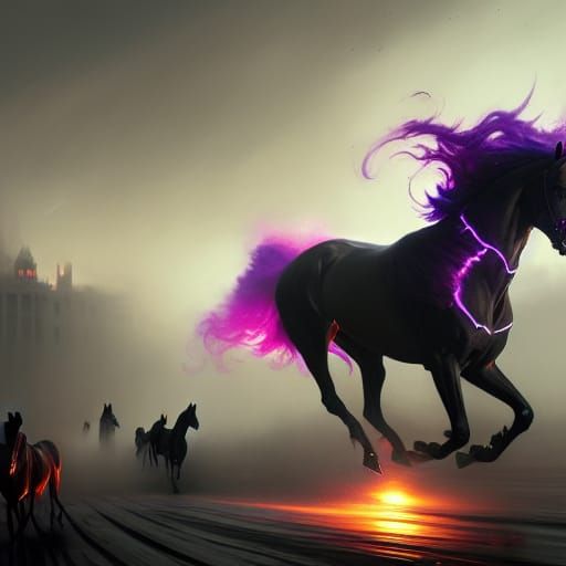 Dark Fantasy Horse Race in Dreamlike Style
