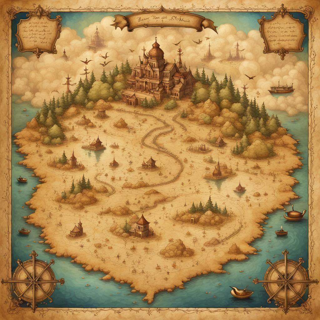 Detailed Treasure Map of a Vast Island