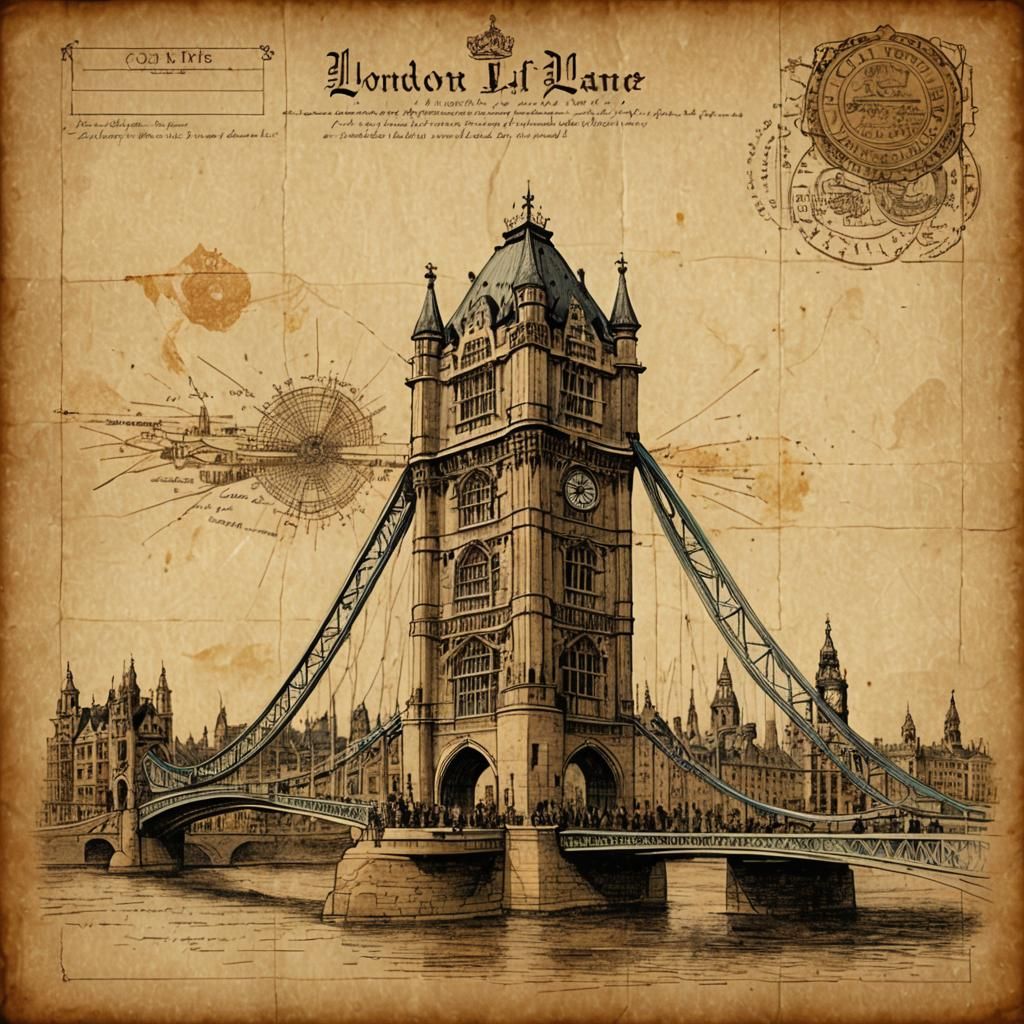 Da Vinci-Style London Bridge Technical Drawing