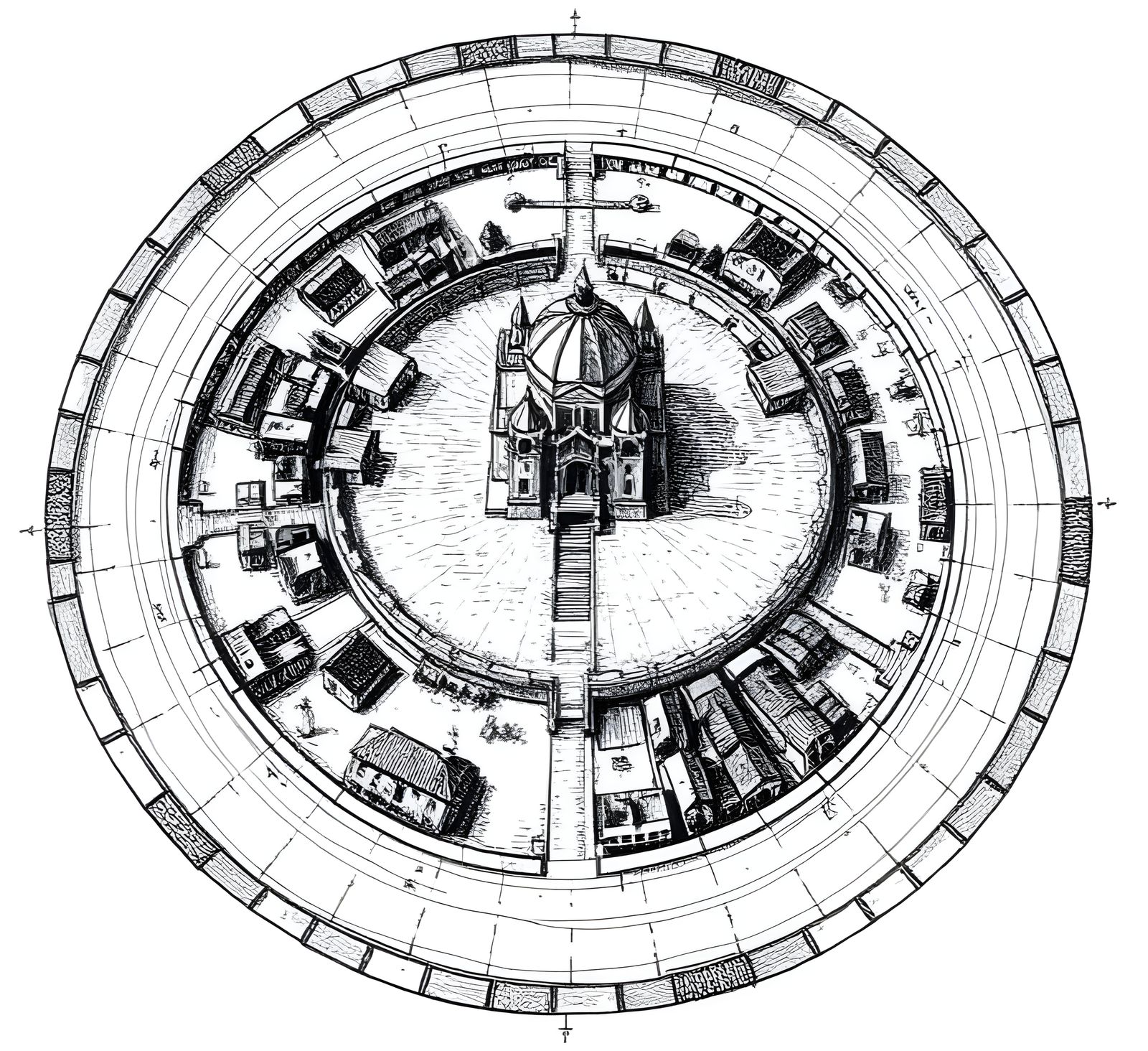 Medieval Townscape in Da Vinci's Masterful Ink Style