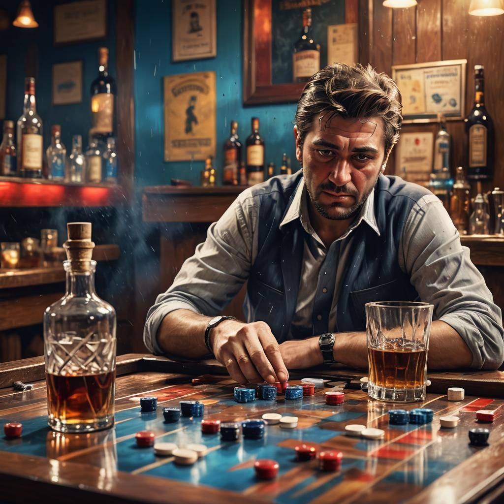 Desperate Backgammon Player in a Whiskey Bar